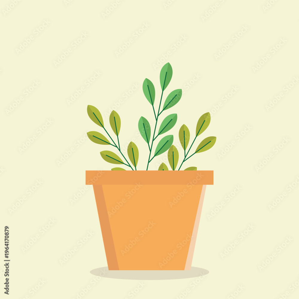 Fototapeta premium Green Leaf Plant Pot Botanical Illustration Design