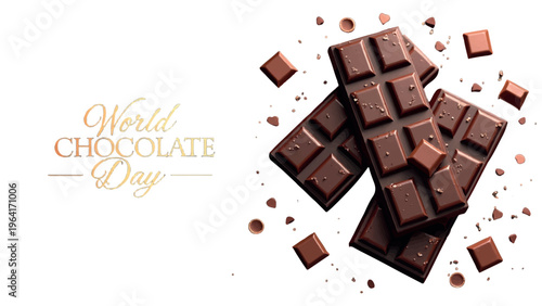 Chocolate, World Chocolate Day, brown chocolate bars, sweet treats, dessert elements