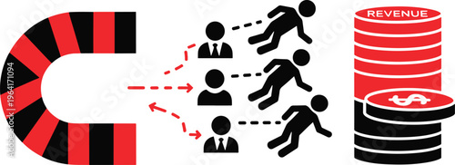 Magnet attracting people to revenue coins business growth customer acquisition
