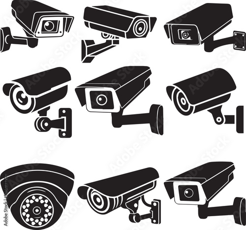 A simple vector illustration showing security cameras for surveillance and monitoring with modern technology design.