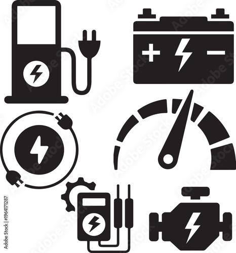 A clean vector illustration showing a set of icons for sports and design including symbols for people business music and pixel art.