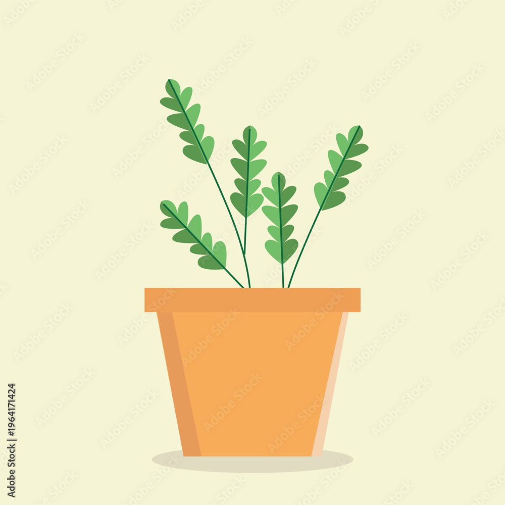 Fototapeta premium Green Plant Pot Minimal Leaf Illustration Design