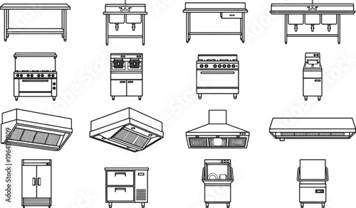 Kitchen appliance line-up showcasing a variety of sleek, modern designs. perfect for culinary professionals and interior designers alike. 