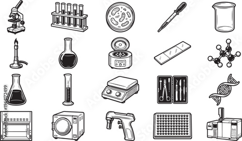 An assortment of essential science tools. Featuring equipment for analysis, experimenting, and understanding. This image showcases a collection of scientific apparatus.