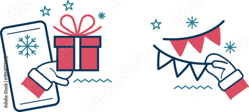 Digital gift giving and festive decoration with mobile and streamers