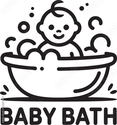 Cute baby enjoying a bubbly bath time illustration
