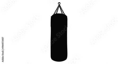 Black punching bag hanging from chains a striking silhouette