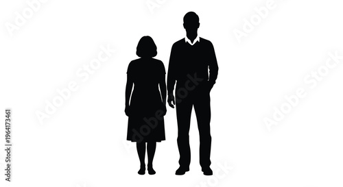 A couple standing closely together depicted in stark black silhouette