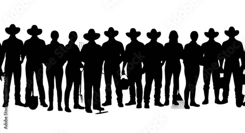 Silhouettes of cowboys in a row