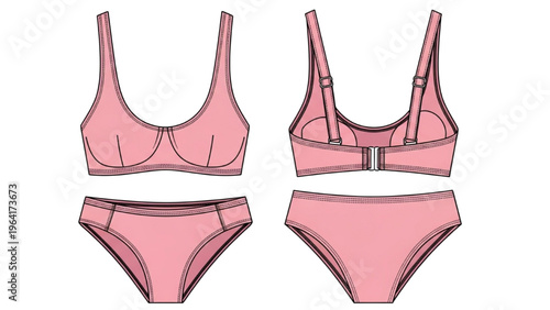 Vector illustration of pink lingerie set in CAD design style on white