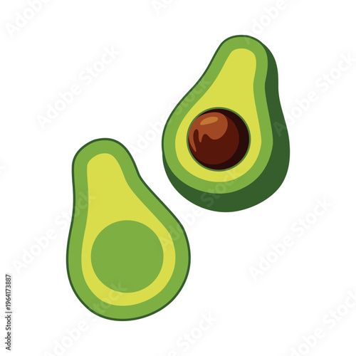 Halved Avocado with Pit Vector Illustration