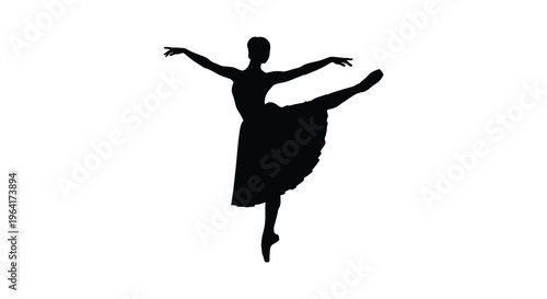 A graceful ballerina performs a dynamic pose captured in silhouette