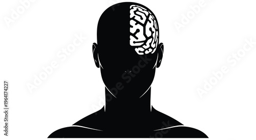 Human head with exposed brain hemisphere a striking silhouette