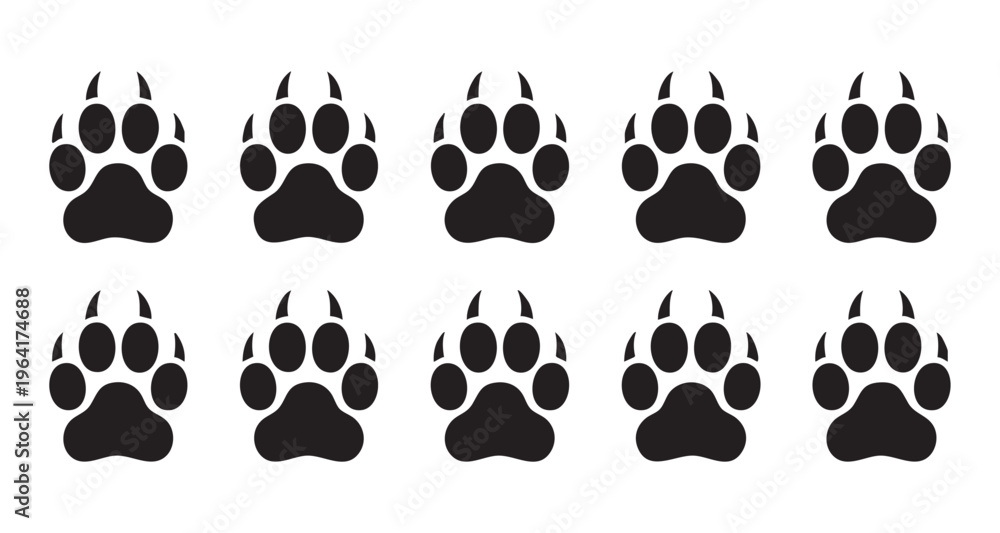 Fototapeta premium Paw prints animals, wild animals paws isolated on white background, design element set
