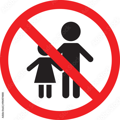 No children allowed sign prohibition symbol with adult and child figures vector illustration for warning and restriction notices