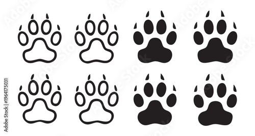 Mixed paw prints black filled and outline on white background vector illustration