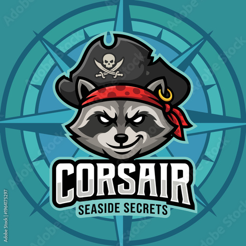 Featuring a raccoon in a pirate hat and bandana, this logo represents mischief and adventure, capturing the spirit of seaside exploration with a bold artistic flair.