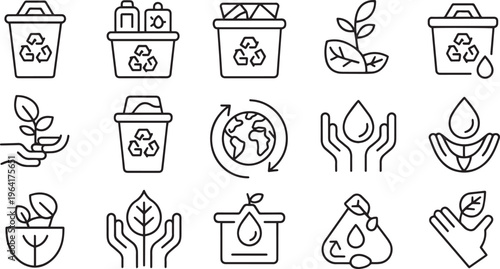 Set of EcoFriendly Icons Representing Sustainability and Recycling
