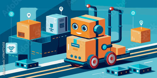  Cute vector illustration of automated carry robot for warehouse needs. Technology vector illustration