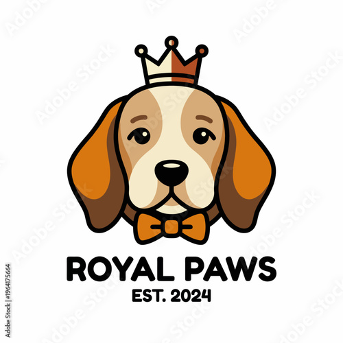 This charming logo features a beagle dog dressed in royal style, complete with a bow tie and crown, perfect for a pet-focused brand aiming for a dignified touch.