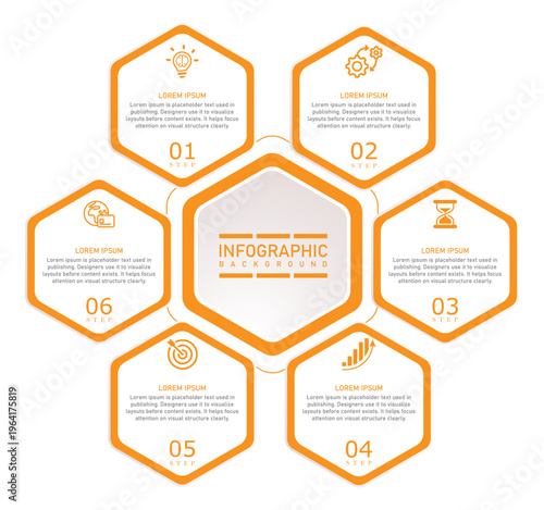 Quadro su tela Business infographic template with hexagonal shape vector elements in circular d