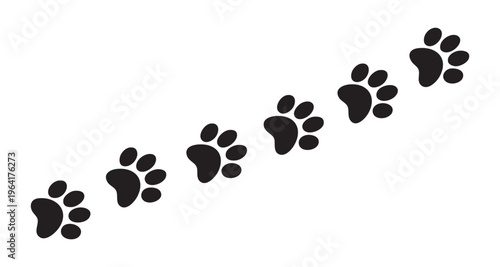 Paw prints vector. animal paw print trail dog puppy or cat kitten foot print path isolated