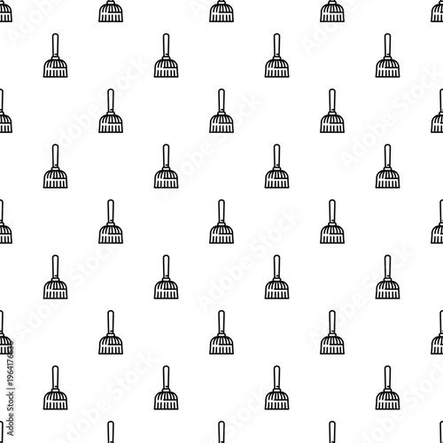 Hand brooms forming a black and white seamless pattern representing cleaning and housework