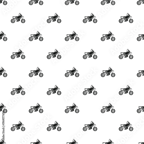 Black enduro or dirt motorcycle icons forming a seamless pattern on white background