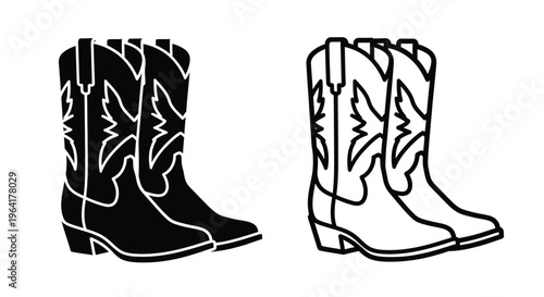 Pair of western cowboy boots depicted in a dark silhouette