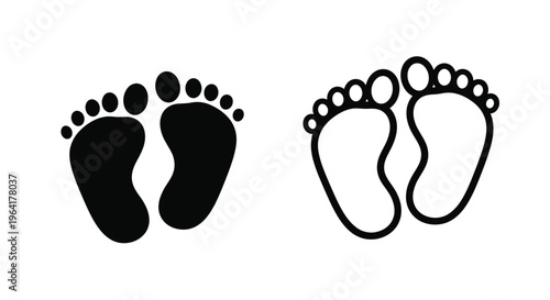 Two sets of baby footprints one filled and one outlined silhouette