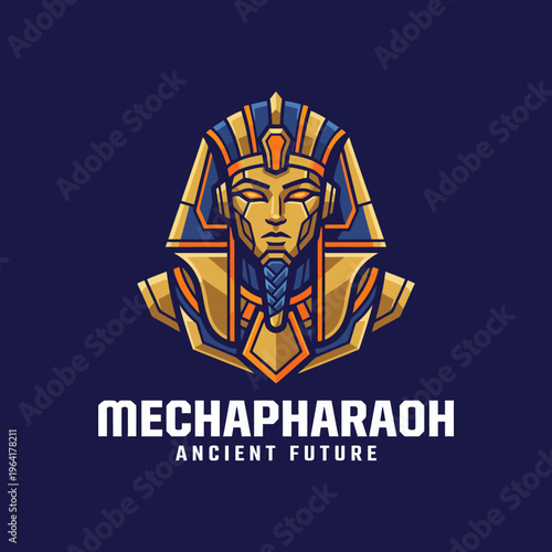 A striking futuristic take on a pharaoh's visage, blending ancient Egyptian motifs with modern robotic features, symbolizing a fusion of history and innovation for various design needs.