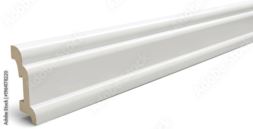 White Moulding Baseboard on Isolated White Background