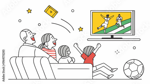 Happy Multigenerational Family Watching Soccer Match on TV – Stickman Vector Illustration,. vector illustration of a business man with laptop