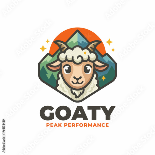 This remarkable goat character, gracefully perched atop a mountain, symbolizes peak performance and adventure, ideal for brands focusing on outdoor and fitness themes and aspirations.