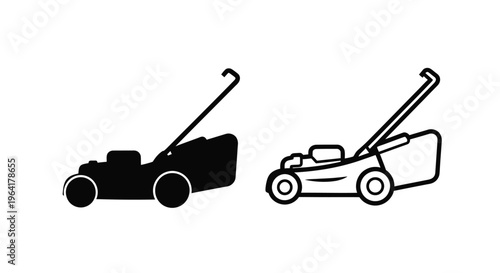 Two lawnmowers one in outline and one as a dark silhouette