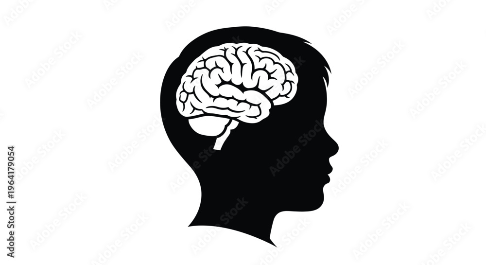 Obraz premium A human head profile with a brain inside dark silhouette