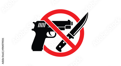 No weapons allowed a handgun and knife crossed out a prohibition silhouette