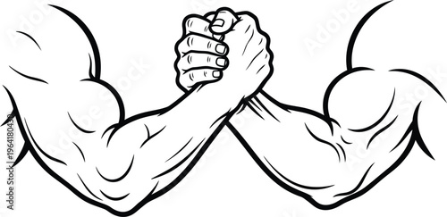 Muscular Arm Wrestling Match on White Background