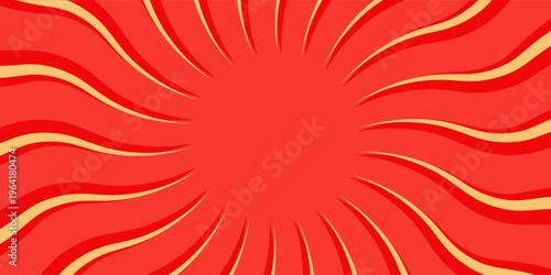 Retro red background with vintage circus sunburst. Psychedelic colorful swirl poster, abstract pattern in 70s carnival style. Hypnotic sunburst vector illustration.eps,10