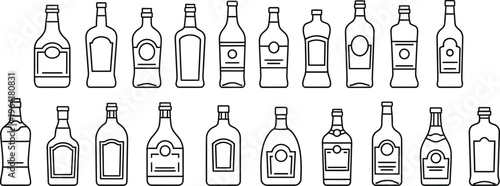 Various alcohol bottle outline icons a minimalist vector collection for beverage industry branding bar menus and web elements