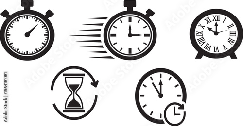 Time and clocks concept with various watch and clock illustrations