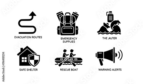 Flood Emergency Preparedness Vector Illustration – Safety Rules and Awareness Set