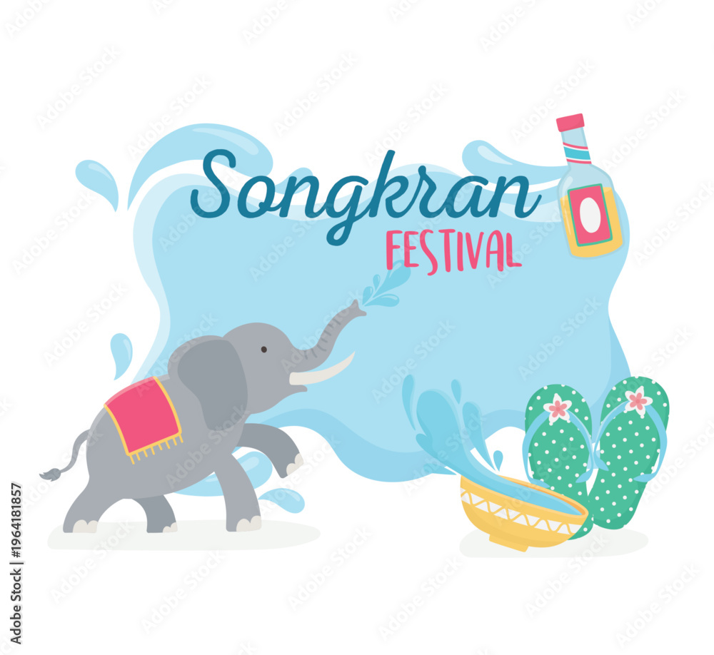 Fototapeta premium Thailand Songkran Festival Elephant Water Splash