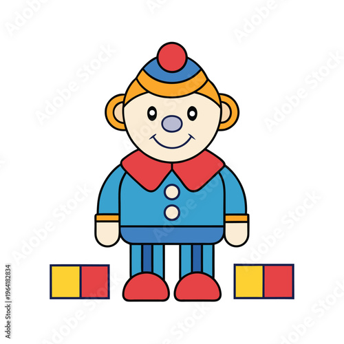 Cute wooden toy soldier cartoon vector icon illustration