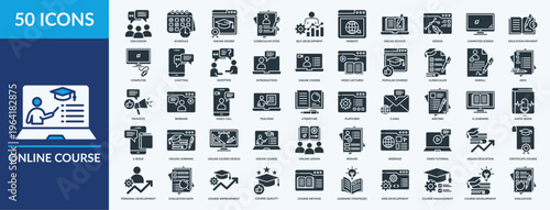 Online Course - Icon Collection. Thin outline Set contains such Icons as discussion, schedule, website and more. Simple web icons set