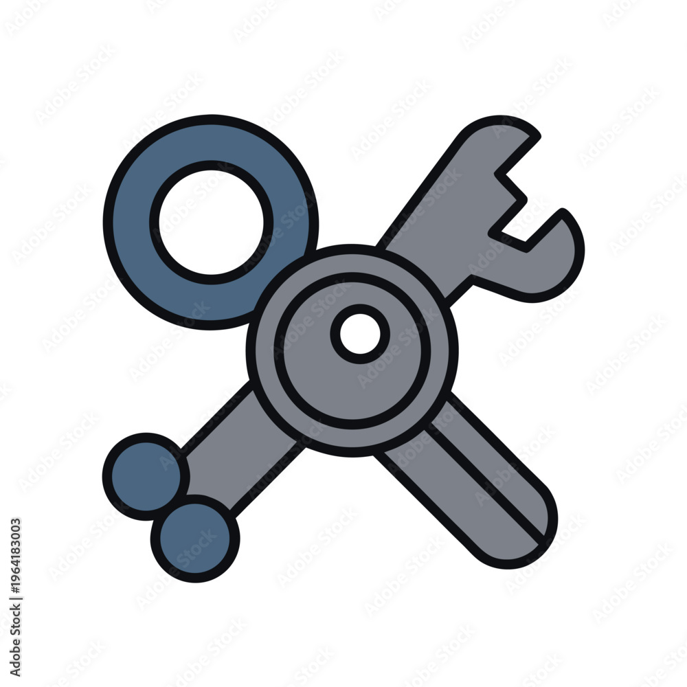 Fototapeta premium Mechanical gear wrench tools icon flat vector illustration