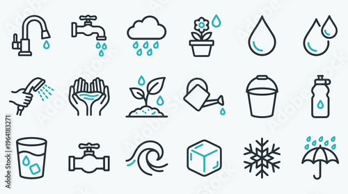 Water Conservation and Hydration Line Icon Collection