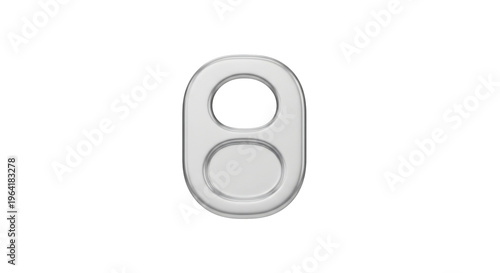 Aluminum soda can pull tab isolated on white background. Realistic 3D render of a silver metal ring pull for beverage cans. Graphic resource for packaging design and refreshment concepts.