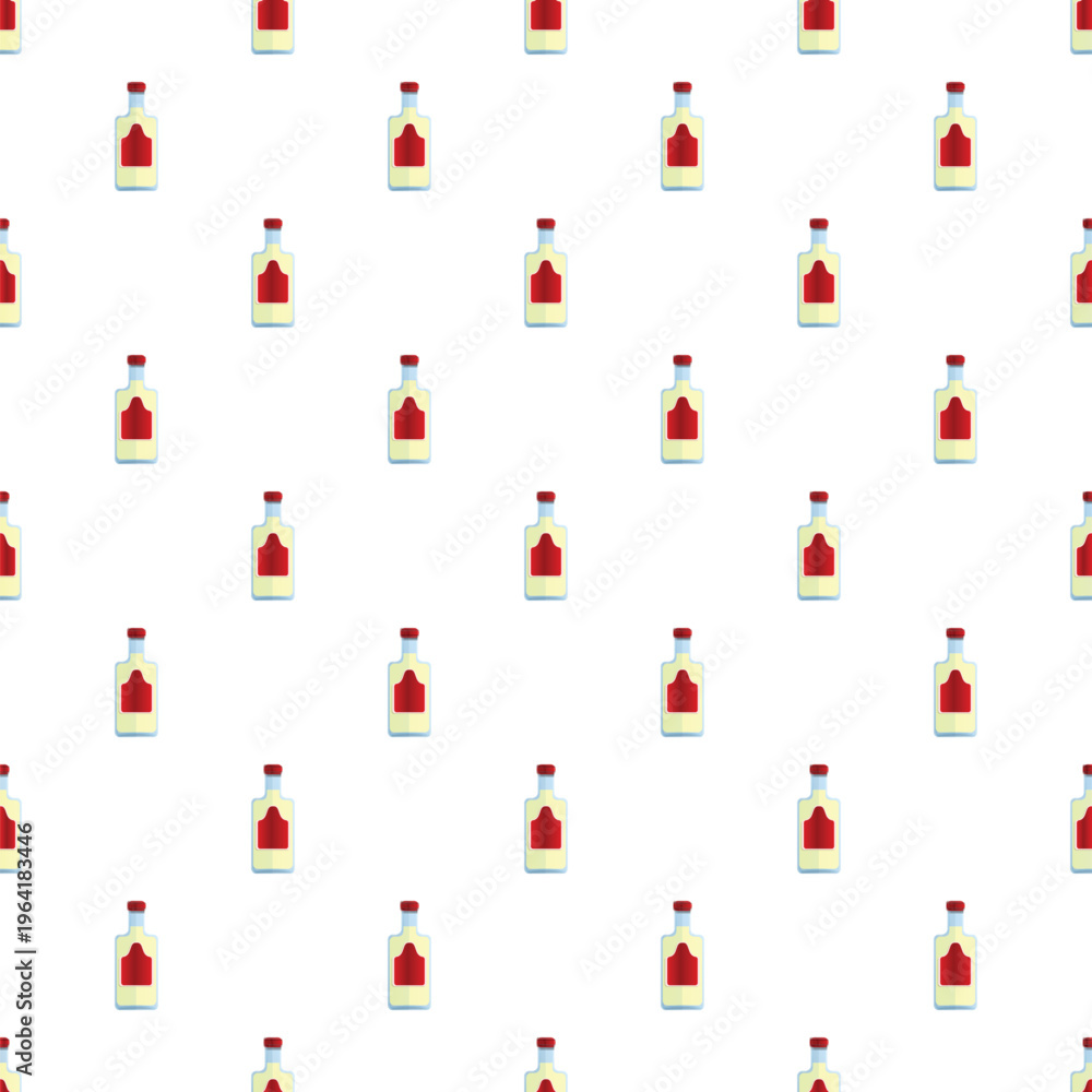 Fototapeta premium Alcohol bottles creating a repeating background design on white