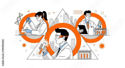 Scientists conducting experiments in laboratory setting with various equipment